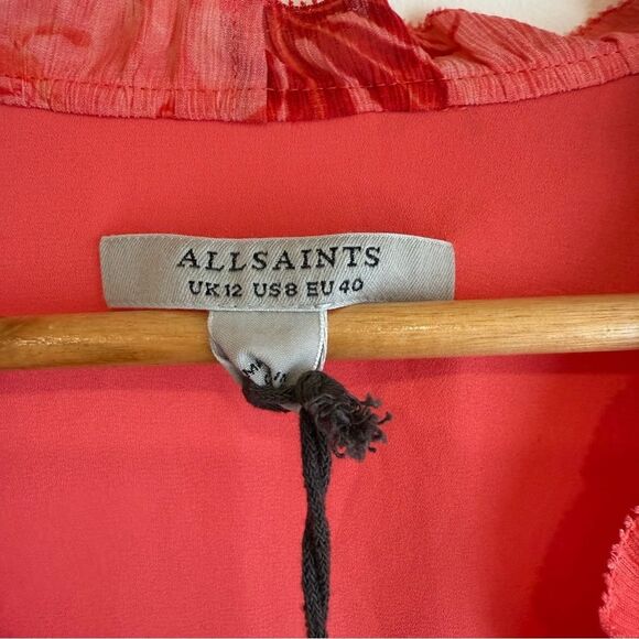 All Saints Ari Sleeveless Nila Mini Wrap Dress Orange and Pink Size 8 NWT - Picture 11 of 15